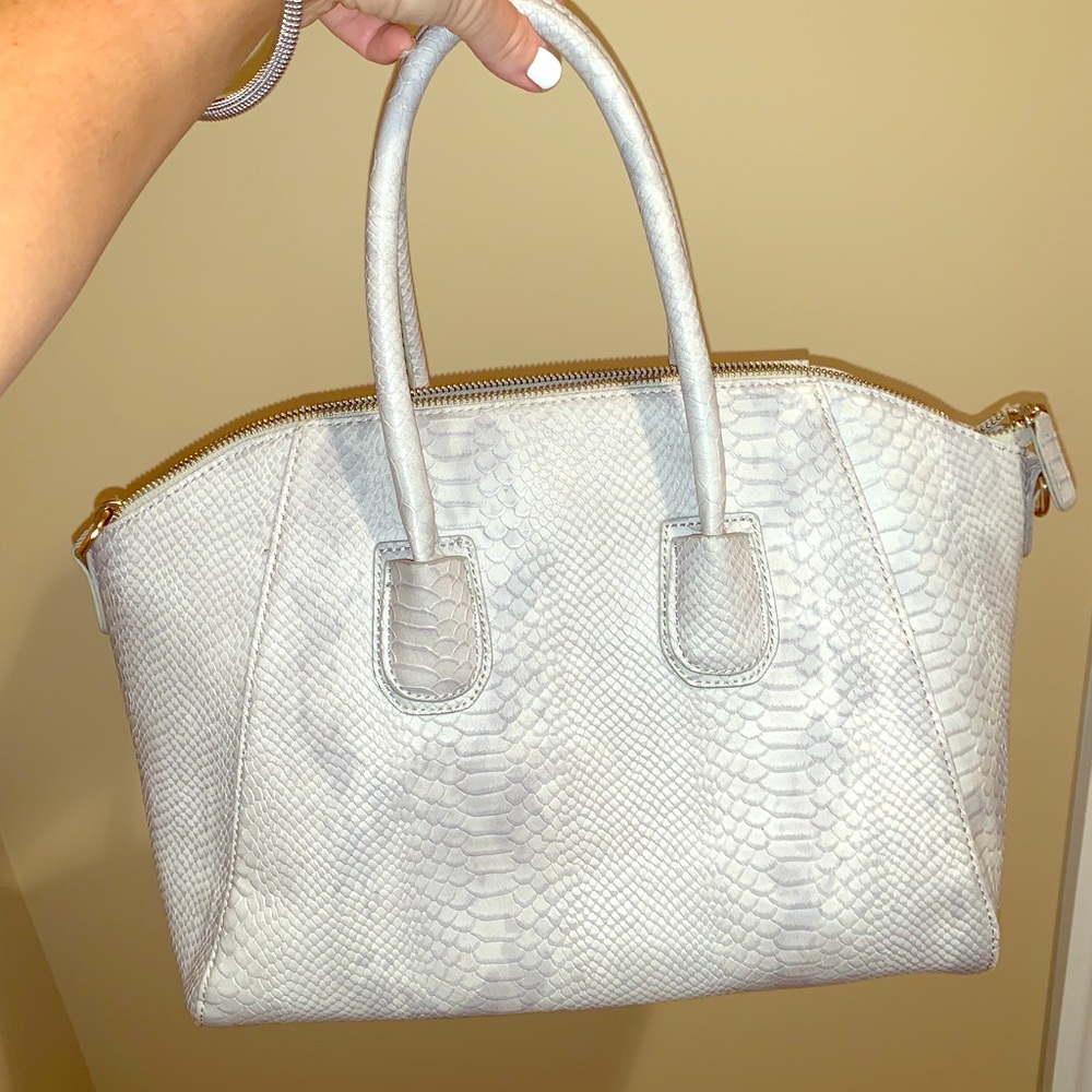 Grey Snake Skin Print Bucket Bag